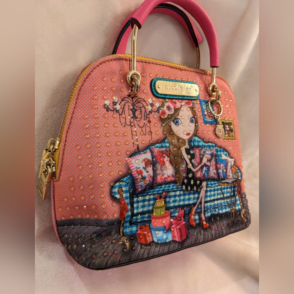 OOAK Pretty in Pink Embellished NICOLE LEE Crossbody Bag NEW - Picture 14 of 16